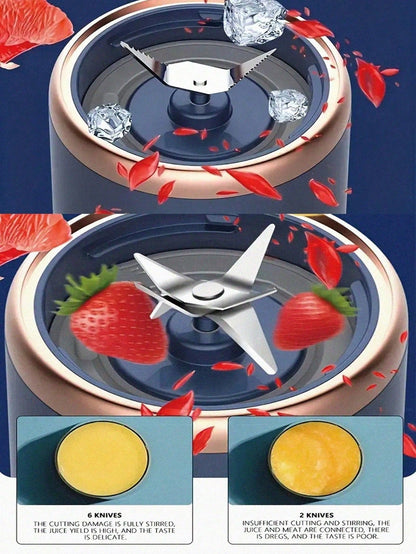 Frullatore portatile 2-in-1; Estrattore di succo con design a doppia tazza, lame in acciaio inossidabile, ricaricabile tramite USB