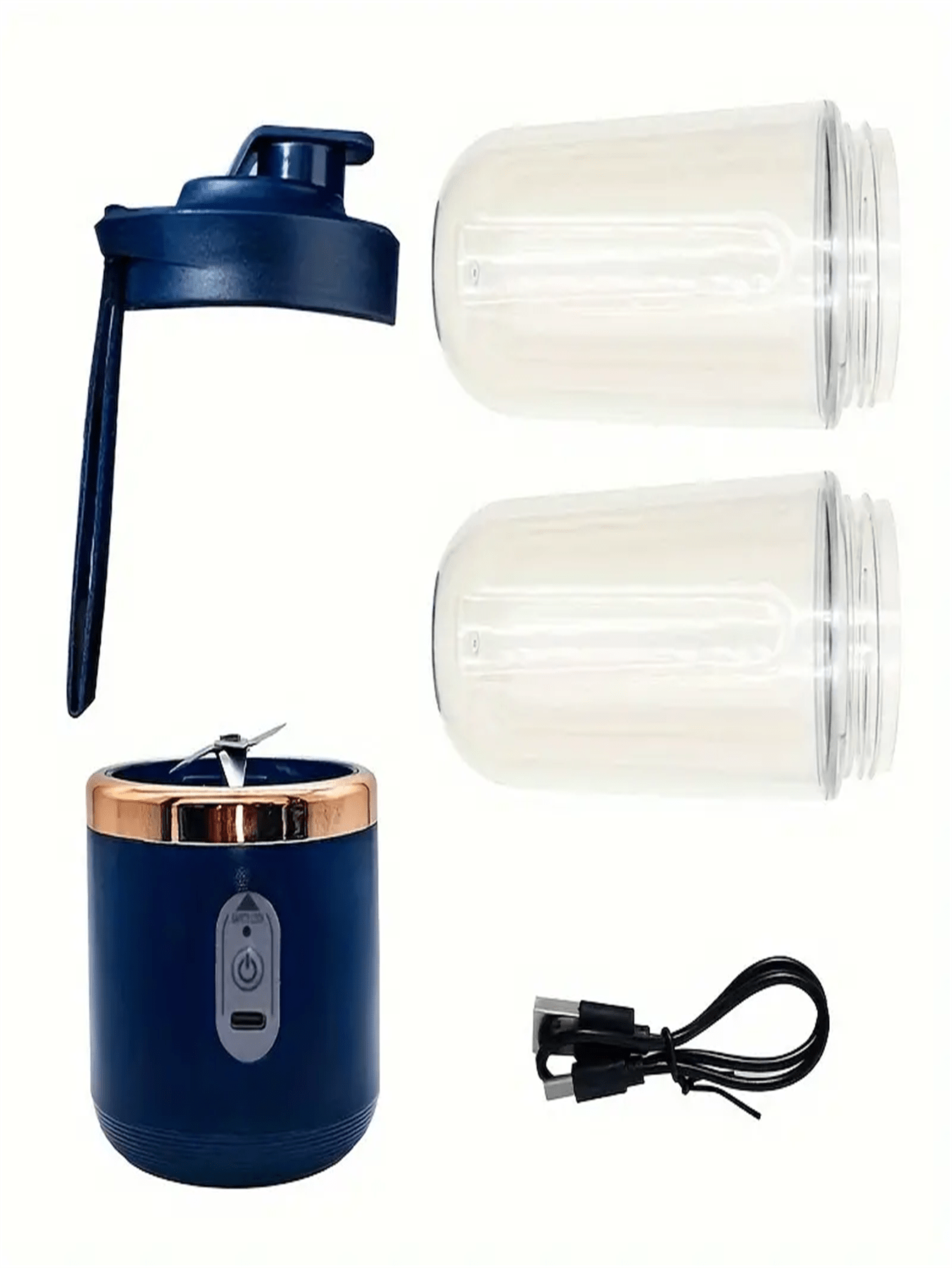 Frullatore portatile 2-in-1; Estrattore di succo con design a doppia tazza, lame in acciaio inossidabile, ricaricabile tramite USB