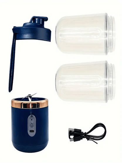 Frullatore portatile 2-in-1; Estrattore di succo con design a doppia tazza, lame in acciaio inossidabile, ricaricabile tramite USB