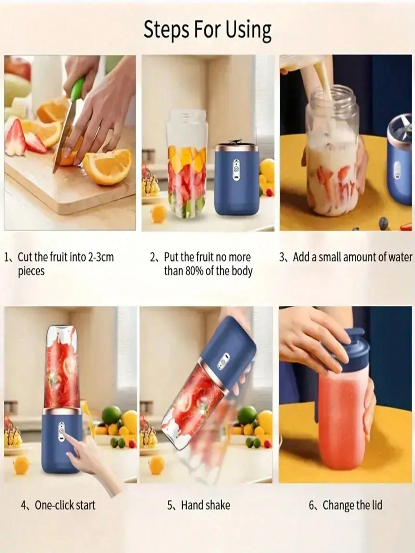 Frullatore portatile 2-in-1; Estrattore di succo con design a doppia tazza, lame in acciaio inossidabile, ricaricabile tramite USB