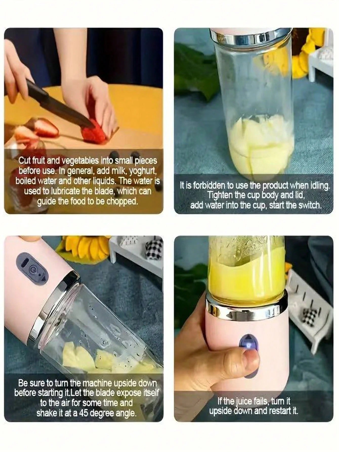 Frullatore portatile 2-in-1; Estrattore di succo con design a doppia tazza, lame in acciaio inossidabile, ricaricabile tramite USB