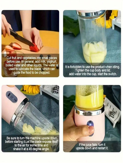 Frullatore portatile 2-in-1; Estrattore di succo con design a doppia tazza, lame in acciaio inossidabile, ricaricabile tramite USB