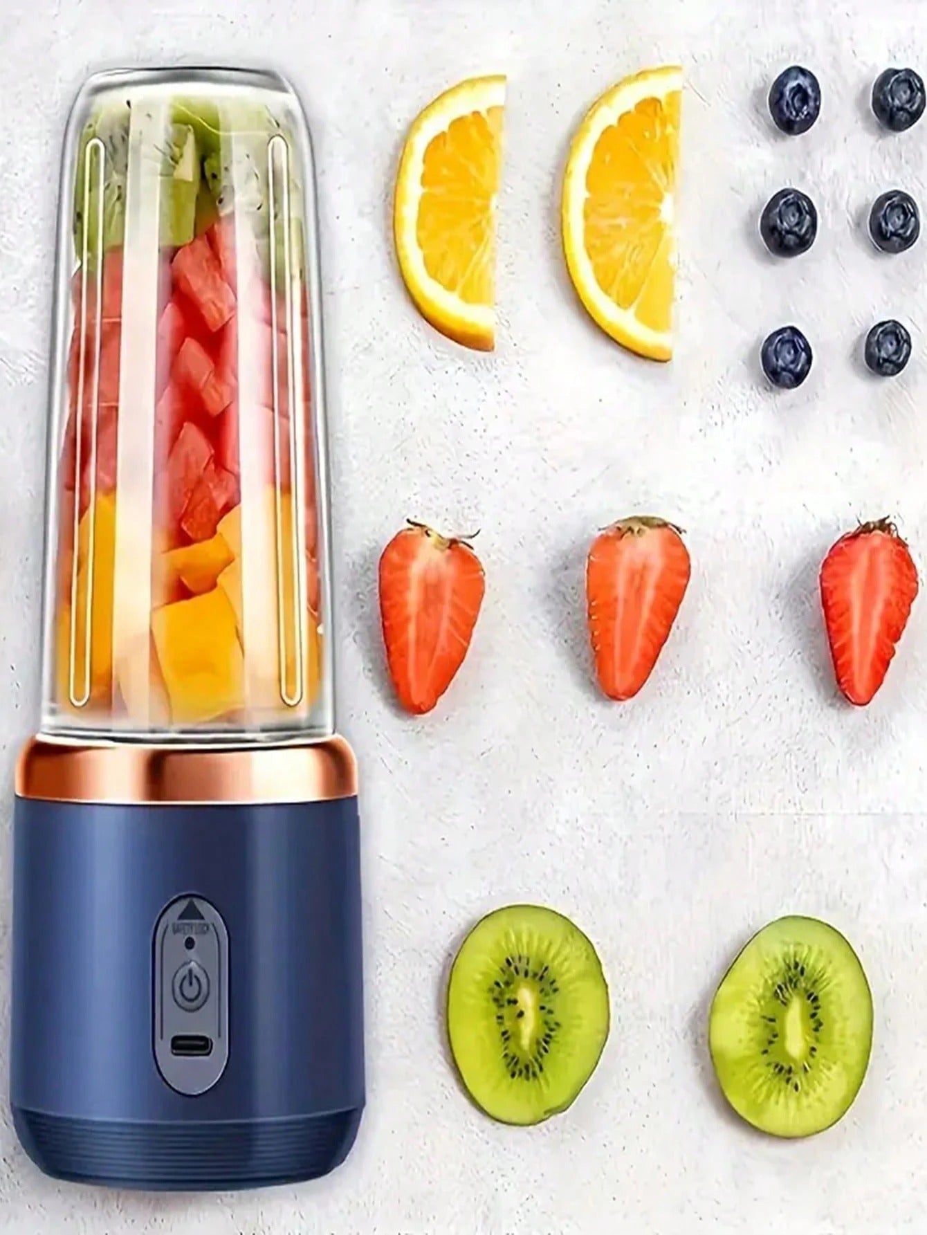 Frullatore portatile 2-in-1; Estrattore di succo con design a doppia tazza, lame in acciaio inossidabile, ricaricabile tramite USB