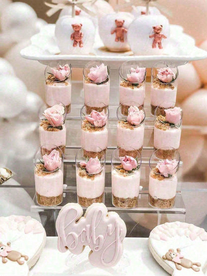 Coppette per dessert con cucchiaini, piccole tazze di plastica trasparente inclinate, coppette rotonde per mousse, per budini, mousse, gelatine, feste, adatte per torte gelato, decorazione dolci