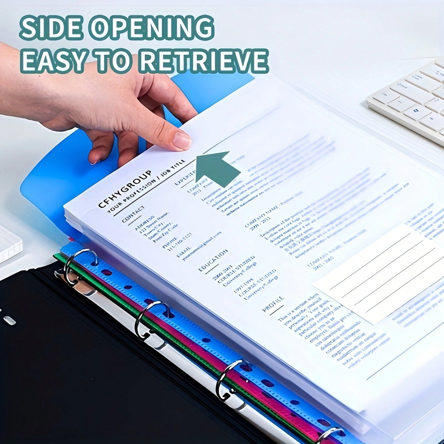 cartelle ad anelli con fori, formato A4, ad alta capacità, in materiale PP moderno, con tasche espandibili e porta etichette, adatte per scuola, casa, ufficio, registrazione presenze