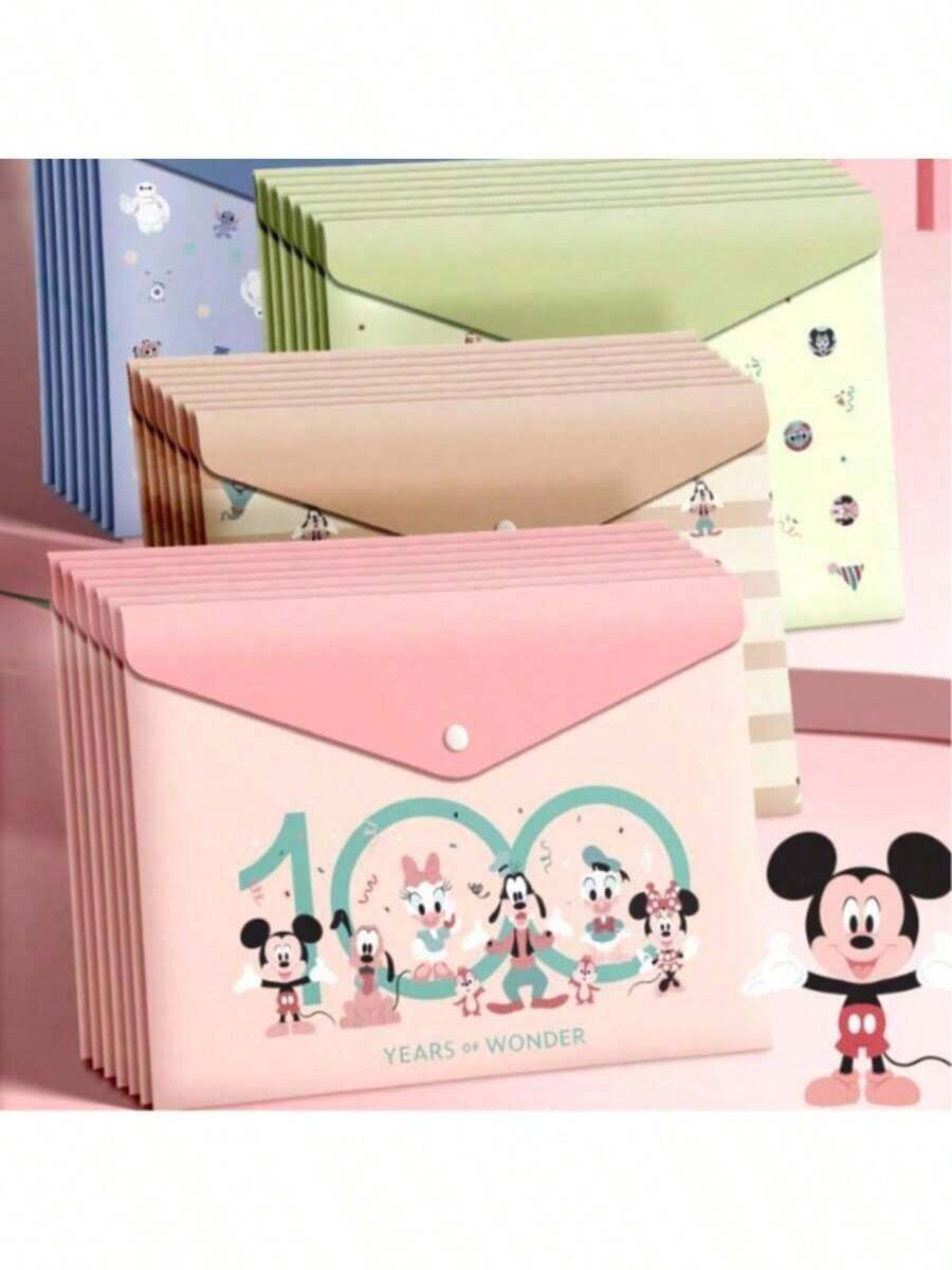 Cartella di formato A4 con motivo cartone animato, alta capacità, spessa, trasparente, impermeabile e anti-umidità, con chiusura a bottone, organizer per cancelleria