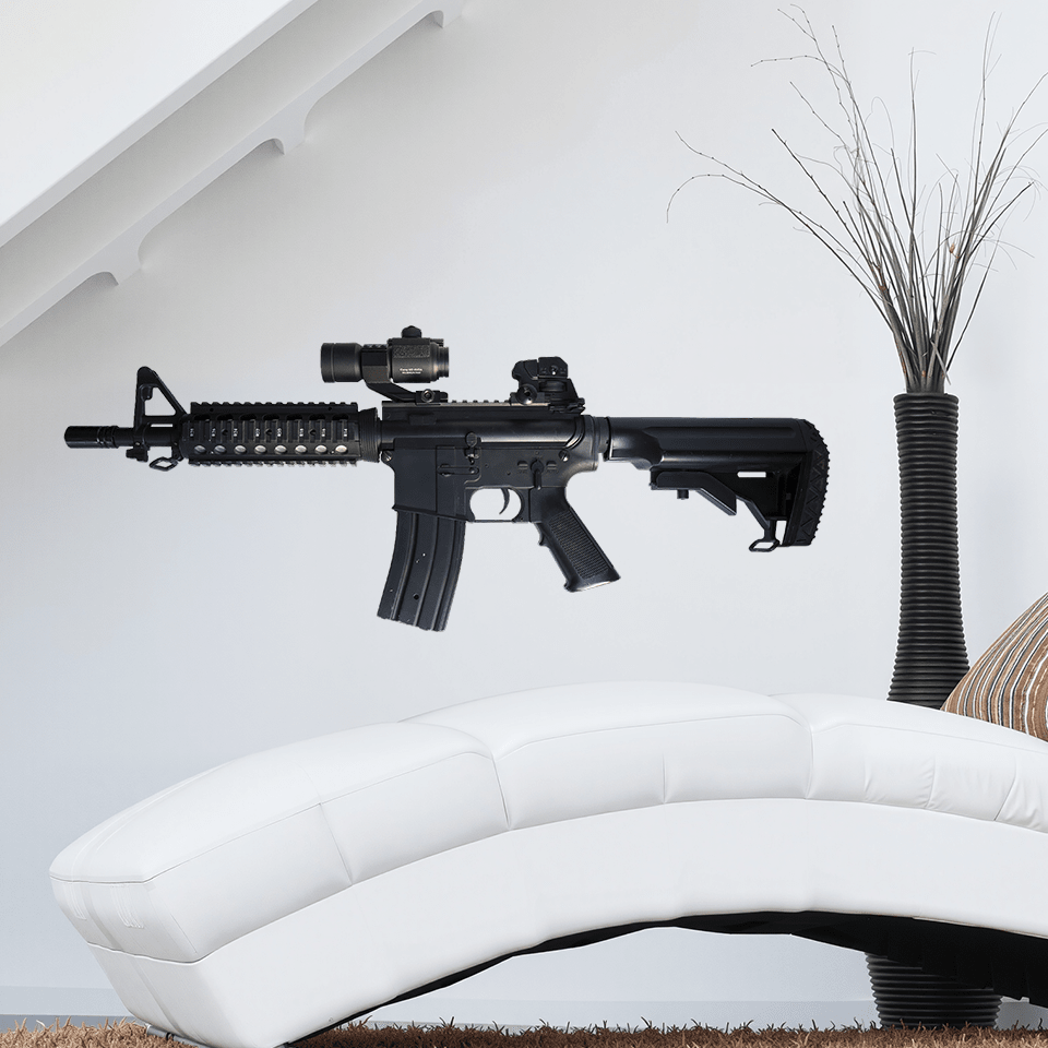 Rea 3D Gun, adesivi riutilizzabili autoadesivi in PVC per pareti e mobili, design realistico a weapon di fucile e pistola HK416, decorazione militare per la casa