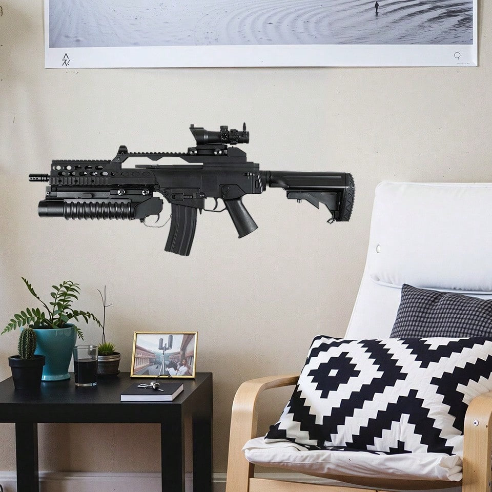 Rea 3D Gun, adesivi riutilizzabili autoadesivi in PVC per pareti e mobili, design realistico a weapon di fucile e pistola HK416, decorazione militare per la casa