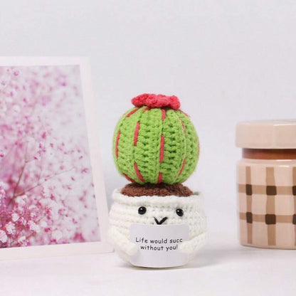 Pianta in vaso ispirante, decorazione floreale lavorata a mano all'uncinetto, pianta in miniatura, nontiscordardime, mughetto, calendula, girasole, biglietto di incoraggiamento caldo fatto a mano