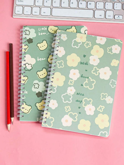 Set regalo di quaderni di estetica verde - 4 stili unici da 480/240/120/60 fogli, regali di apprezzamento per gli insegnanti e di laurea per gli studenti, in carta, 60 righe normali, quaderno scolastico A5, design a cartoni animati carini