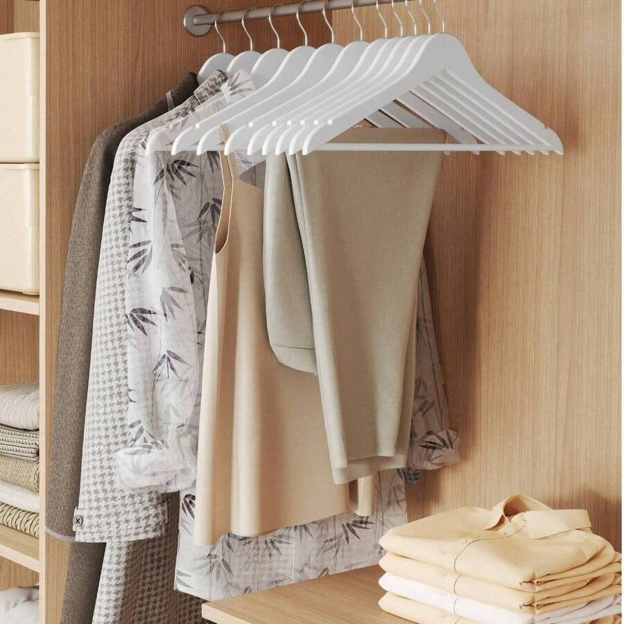 Pezzi Set di grucce in legno sottili, con tacca sulla spalla, grucce per pantaloni, gancio rotante a 360°, in legno di betulla, per appendere camicie, giacche, colore bianco nuvola, rastrelliera per asciugare, organizer per armadio