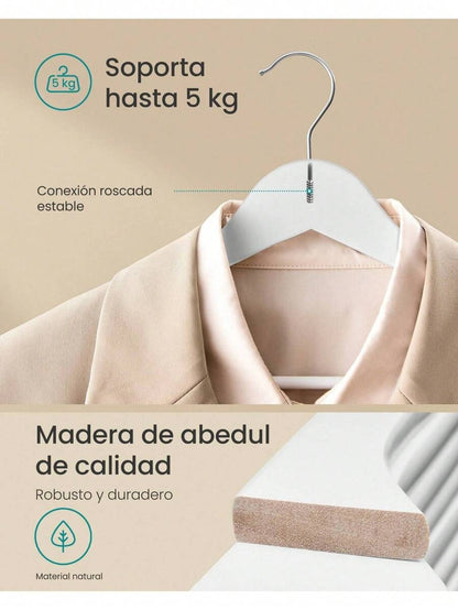 Pezzi Set di grucce in legno sottili, con tacca sulla spalla, grucce per pantaloni, gancio rotante a 360°, in legno di betulla, per appendere camicie, giacche, colore bianco nuvola, rastrelliera per asciugare, organizer per armadio