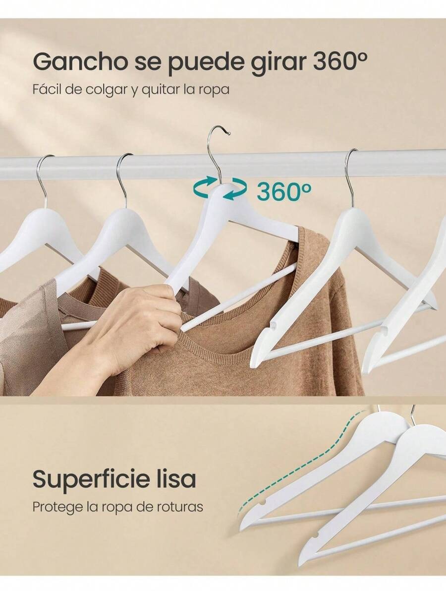 Pezzi Set di grucce in legno sottili, con tacca sulla spalla, grucce per pantaloni, gancio rotante a 360°, in legno di betulla, per appendere camicie, giacche, colore bianco nuvola, rastrelliera per asciugare, organizer per armadio