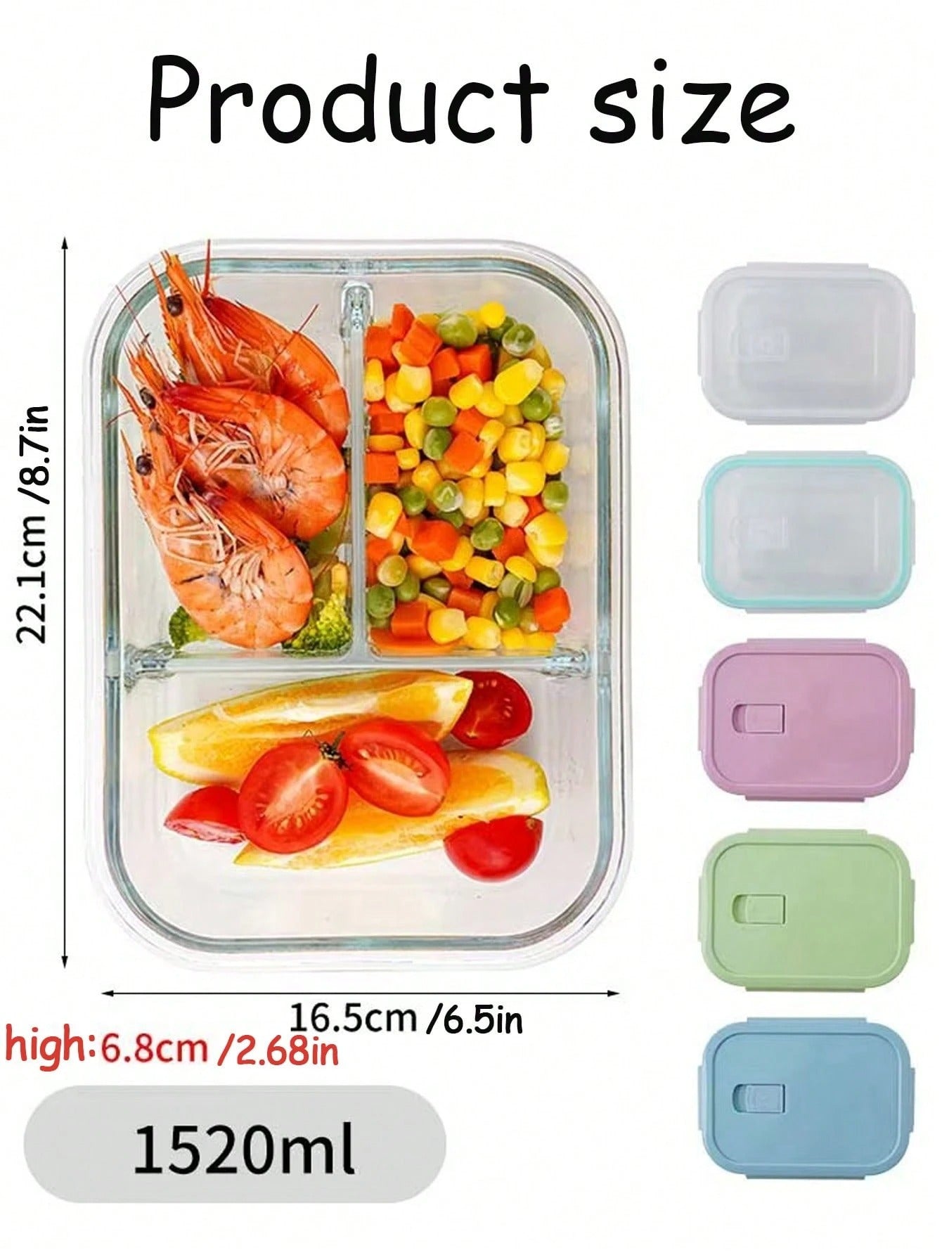 1/2 Porzione Contenitore per Alimenti con Coperchio, Lunch Box in Vetro Microonde-Friendly, Contenitore per Pasti per Ritorno a Scuola