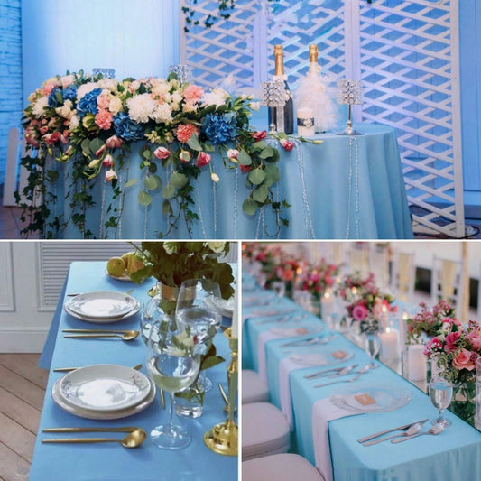 Tovaglia rettangolare in poliestere blu chiaro - Tessuto liscio, adatto per raduni, cene festive, matrimoni e banchetti, tovaglie da festa | Elegante decorazione per tavolo da pranzo