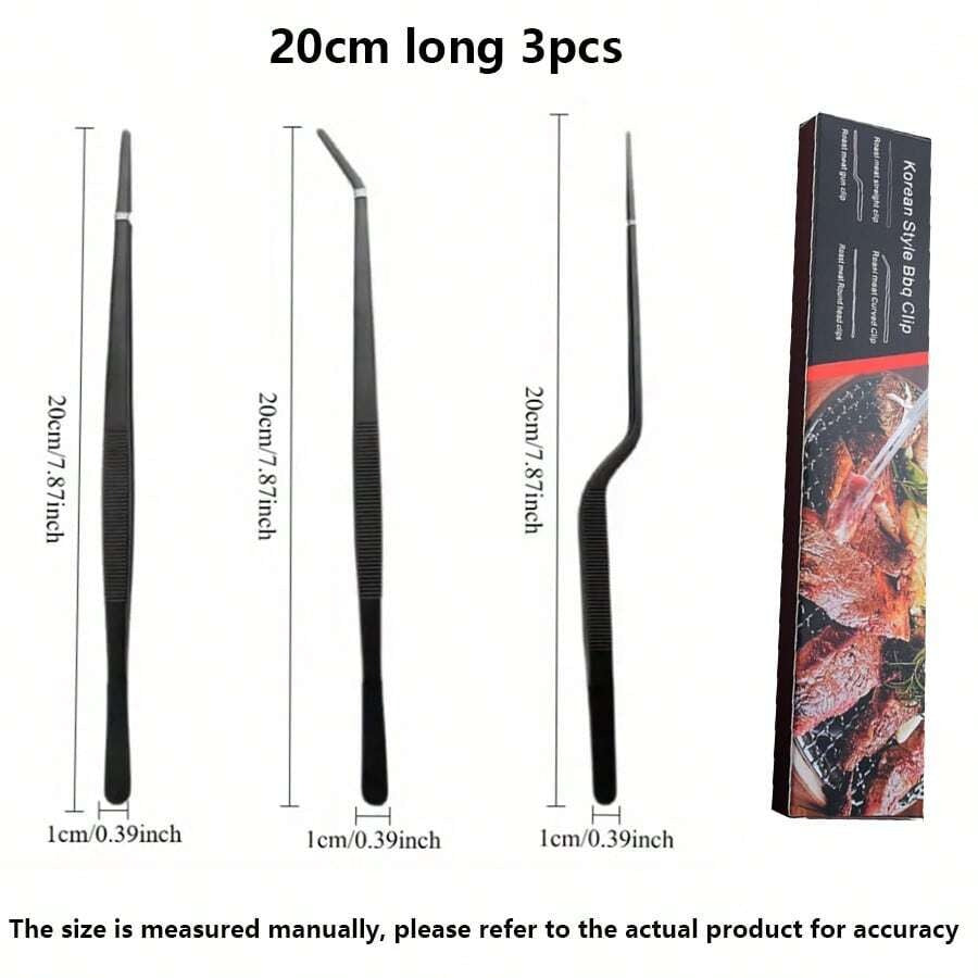Set di 3 pinze da cucina in acciaio inossidabile - Pinze stile coreano per barbecue, molletta per barbecue e pinze per servire il cibo - Ideali per bistecca, buffet, sushi e decorazione della tavola