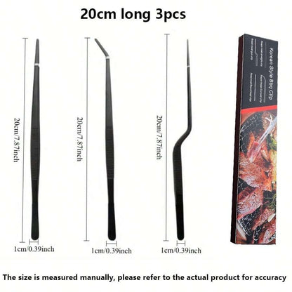 Set di 3 pinze da cucina in acciaio inossidabile - Pinze stile coreano per barbecue, molletta per barbecue e pinze per servire il cibo - Ideali per bistecca, buffet, sushi e decorazione della tavola