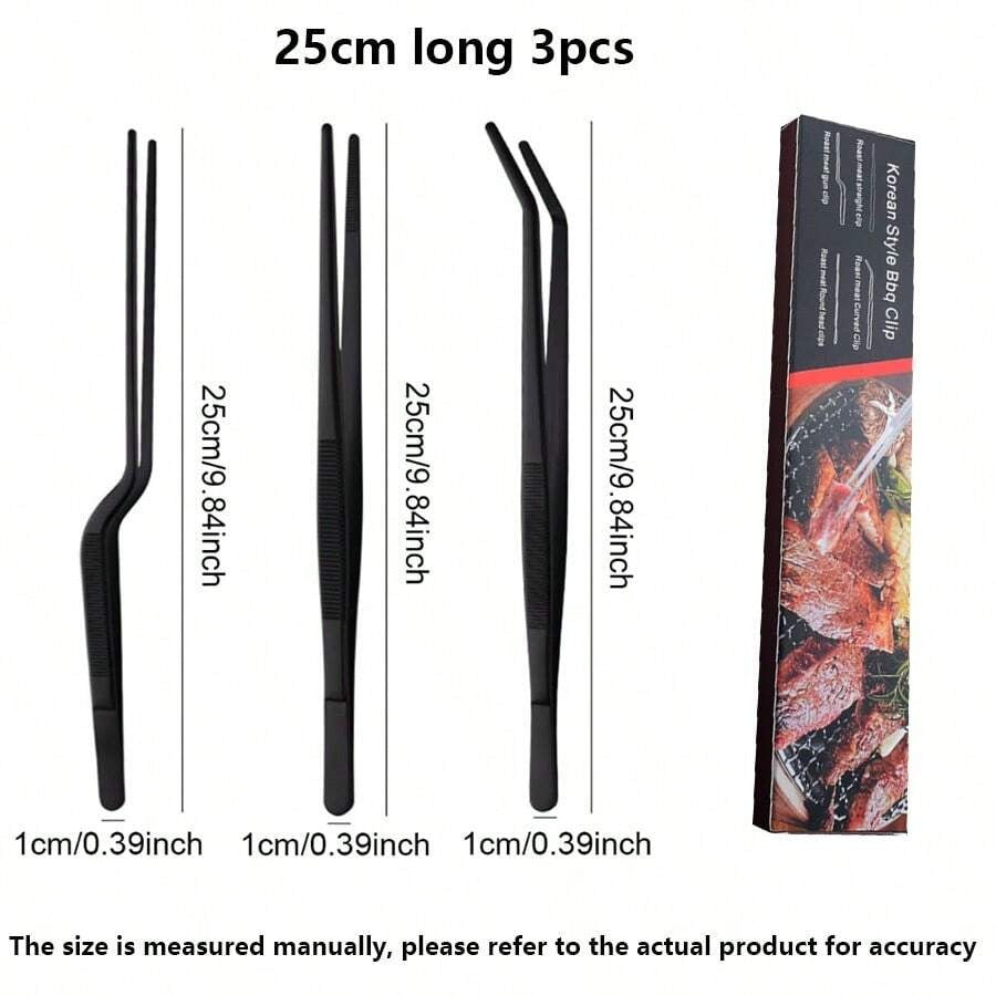 Set di 3 pinze da cucina in acciaio inossidabile - Pinze stile coreano per barbecue, molletta per barbecue e pinze per servire il cibo - Ideali per bistecca, buffet, sushi e decorazione della tavola