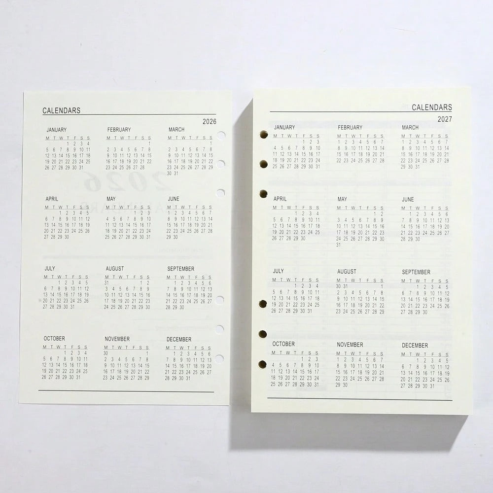 Ricarica per calendario inglese formato A5 2026, 180 fogli/360 pagine, pianificatore giornaliero 365 giorni, per gestione del tempo, adatto per l'anno 2026