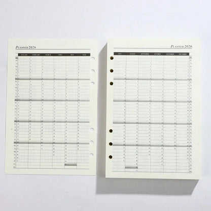 Ricarica per calendario inglese formato A5 2026, 180 fogli/360 pagine, pianificatore giornaliero 365 giorni, per gestione del tempo, adatto per l'anno 2026