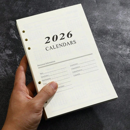 Ricarica per calendario inglese formato A5 2026, 180 fogli/360 pagine, pianificatore giornaliero 365 giorni, per gestione del tempo, adatto per l'anno 2026