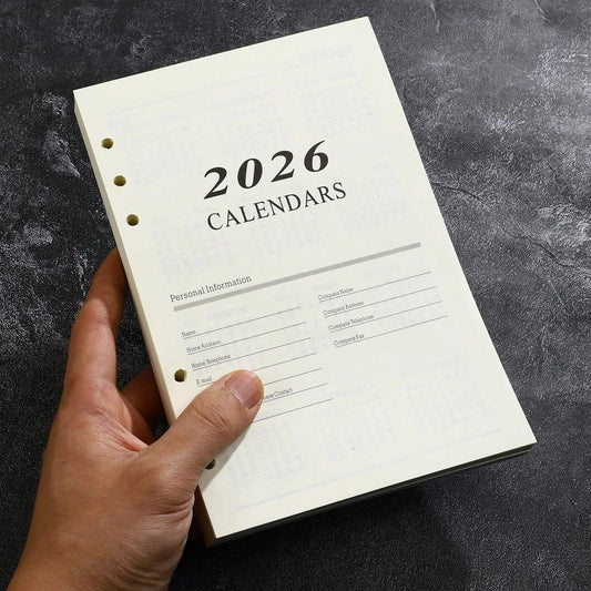 Ricarica per calendario inglese formato A5 2026, 180 fogli/360 pagine, pianificatore giornaliero 365 giorni, per gestione del tempo, adatto per l'anno 2026