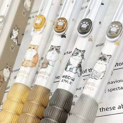 Penna a sfera con tema carino di gatti - punta fine da 0,5 mm, inchiostro nero ad asciugatura rapida - rettrattile alla moda e divertente, adatta per ufficio, scuola e uso domestico, penna da scrittura, forniture scolastiche, ritorno a scuola