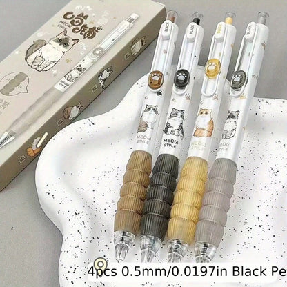 Penna a sfera con tema carino di gatti - punta fine da 0,5 mm, inchiostro nero ad asciugatura rapida - rettrattile alla moda e divertente, adatta per ufficio, scuola e uso domestico, penna da scrittura, forniture scolastiche, ritorno a scuola