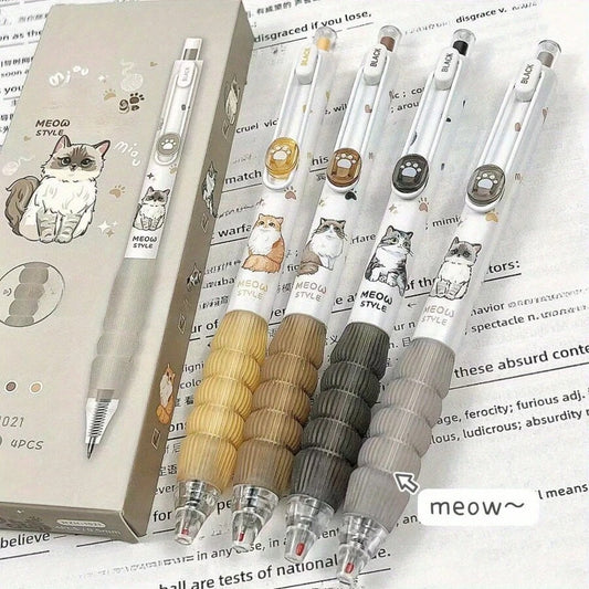 Penna a sfera con tema carino di gatti - punta fine da 0,5 mm, inchiostro nero ad asciugatura rapida - rettrattile alla moda e divertente, adatta per ufficio, scuola e uso domestico, penna da scrittura, forniture scolastiche, ritorno a scuola