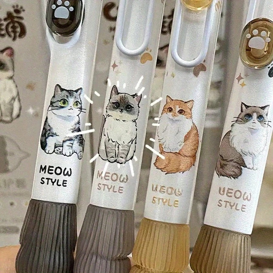 Penna a sfera con tema carino di gatti - punta fine da 0,5 mm, inchiostro nero ad asciugatura rapida - rettrattile alla moda e divertente, adatta per ufficio, scuola e uso domestico, penna da scrittura, forniture scolastiche, ritorno a scuola
