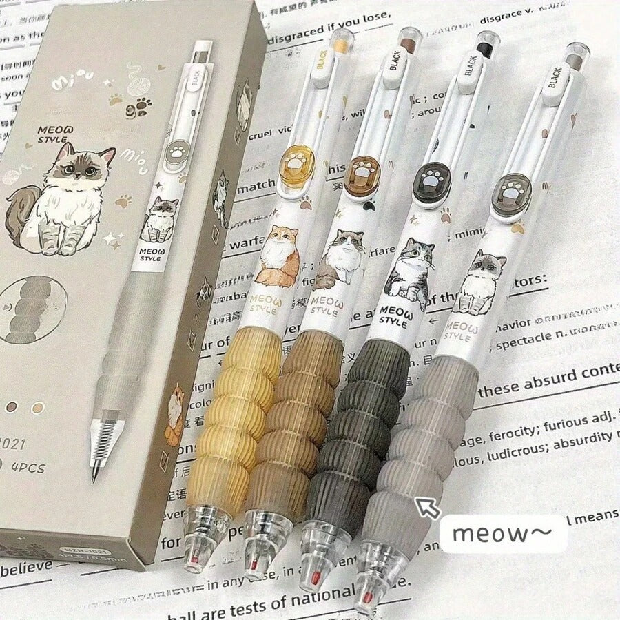 Penna a sfera con tema carino di gatti - punta fine da 0,5 mm, inchiostro nero ad asciugatura rapida - rettrattile alla moda e divertente, adatta per ufficio, scuola e uso domestico, penna da scrittura, forniture scolastiche, ritorno a scuola