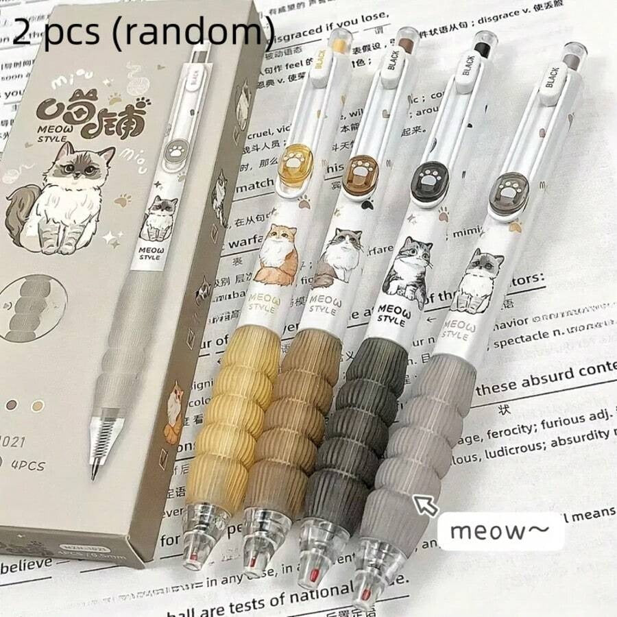 Penna a sfera con tema carino di gatti - punta fine da 0,5 mm, inchiostro nero ad asciugatura rapida - rettrattile alla moda e divertente, adatta per ufficio, scuola e uso domestico, penna da scrittura, forniture scolastiche, ritorno a scuola
