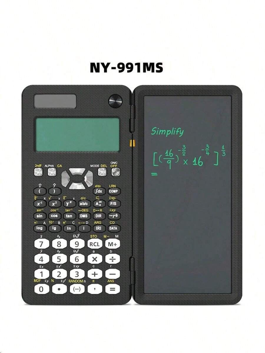 Calcolatrice scientifica professionale portatile con 417 funzioni, display LCD, blocco note, alimentata a energia solare, pieghevole, per studenti e forniture scolastiche