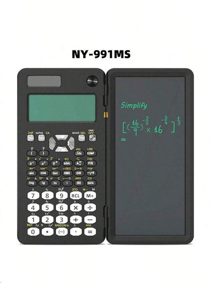 Calcolatrice scientifica professionale portatile con 417 funzioni, display LCD, blocco note, alimentata a energia solare, pieghevole, per studenti e forniture scolastiche