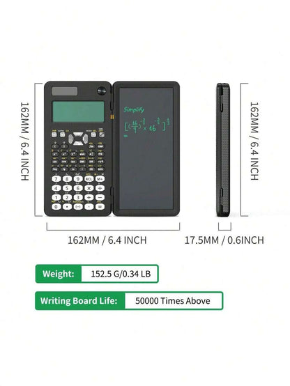 Calcolatrice scientifica professionale portatile con 417 funzioni, display LCD, blocco note, alimentata a energia solare, pieghevole, per studenti e forniture scolastiche
