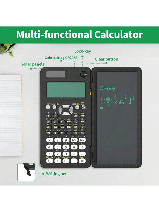 Calcolatrice scientifica professionale portatile con 417 funzioni, display LCD, blocco note, alimentata a energia solare, pieghevole, per studenti e forniture scolastiche