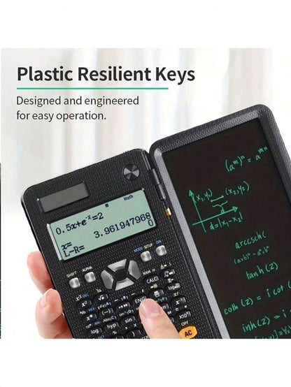 Calcolatrice scientifica professionale portatile con 417 funzioni, display LCD, blocco note, alimentata a energia solare, pieghevole, per studenti e forniture scolastiche
