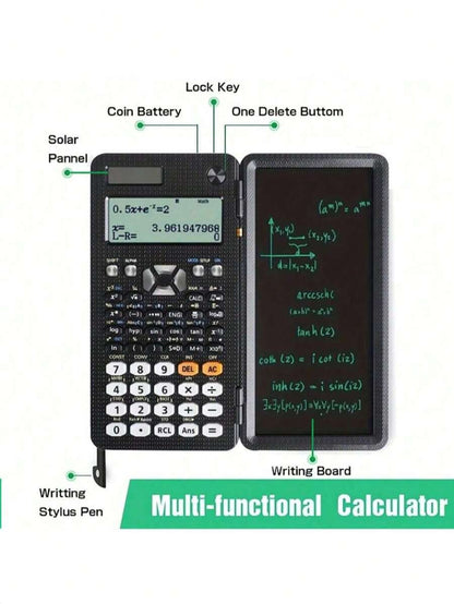 Calcolatrice scientifica professionale portatile con 417 funzioni, display LCD, blocco note, alimentata a energia solare, pieghevole, per studenti e forniture scolastiche
