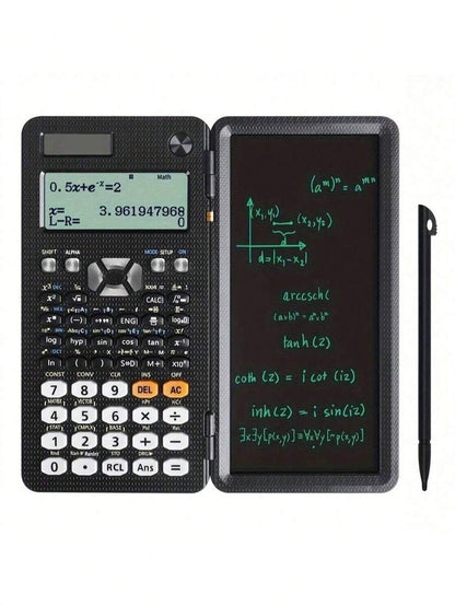 Calcolatrice scientifica professionale portatile con 417 funzioni, display LCD, blocco note, alimentata a energia solare, pieghevole, per studenti e forniture scolastiche