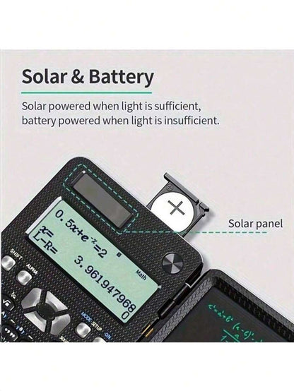 Calcolatrice scientifica professionale portatile con 417 funzioni, display LCD, blocco note, alimentata a energia solare, pieghevole, per studenti e forniture scolastiche