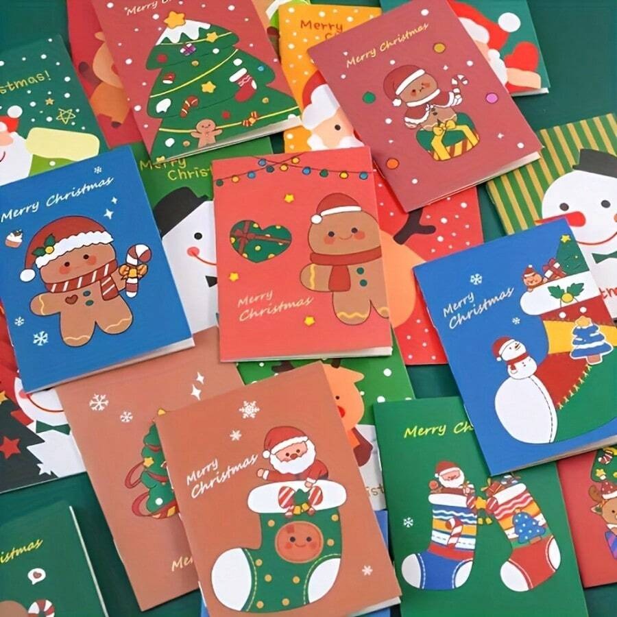 Blocchetti per appunti natalizi mini - Disegni di Babbo Natale e pupazzo di neve, tascabili, con diversi motivi natalizi
