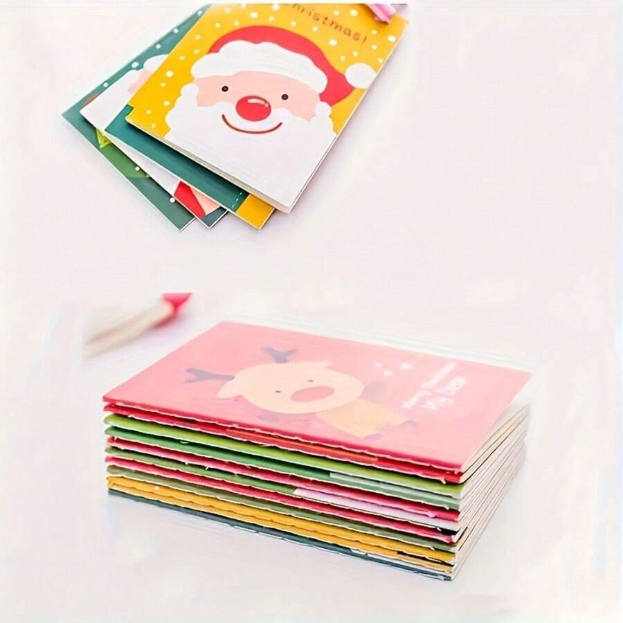 Blocchetti per appunti natalizi mini - Disegni di Babbo Natale e pupazzo di neve, tascabili, con diversi motivi natalizi