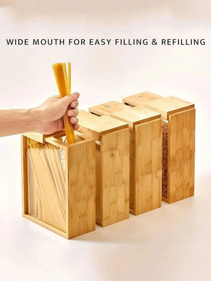 Contenitori per alimenti di alta qualità con coperchi scorrevoli, scatole per alimenti in legno creative - perfette per pasta, cereali ecc.