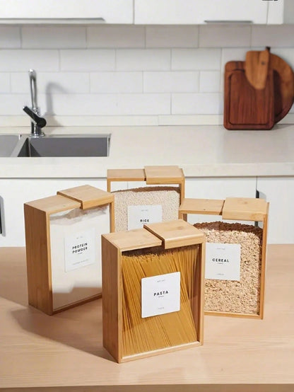 Contenitori per alimenti di alta qualità con coperchi scorrevoli, scatole per alimenti in legno creative - perfette per pasta, cereali ecc.