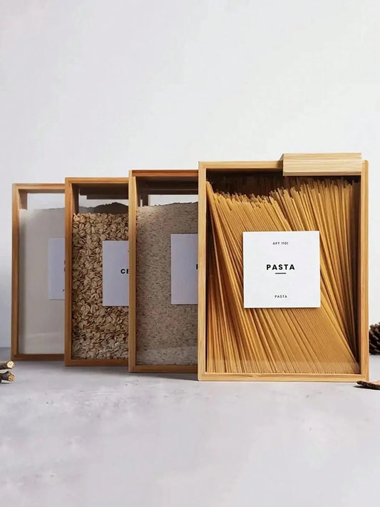Contenitori per alimenti di alta qualità con coperchi scorrevoli, scatole per alimenti in legno creative - perfette per pasta, cereali ecc.