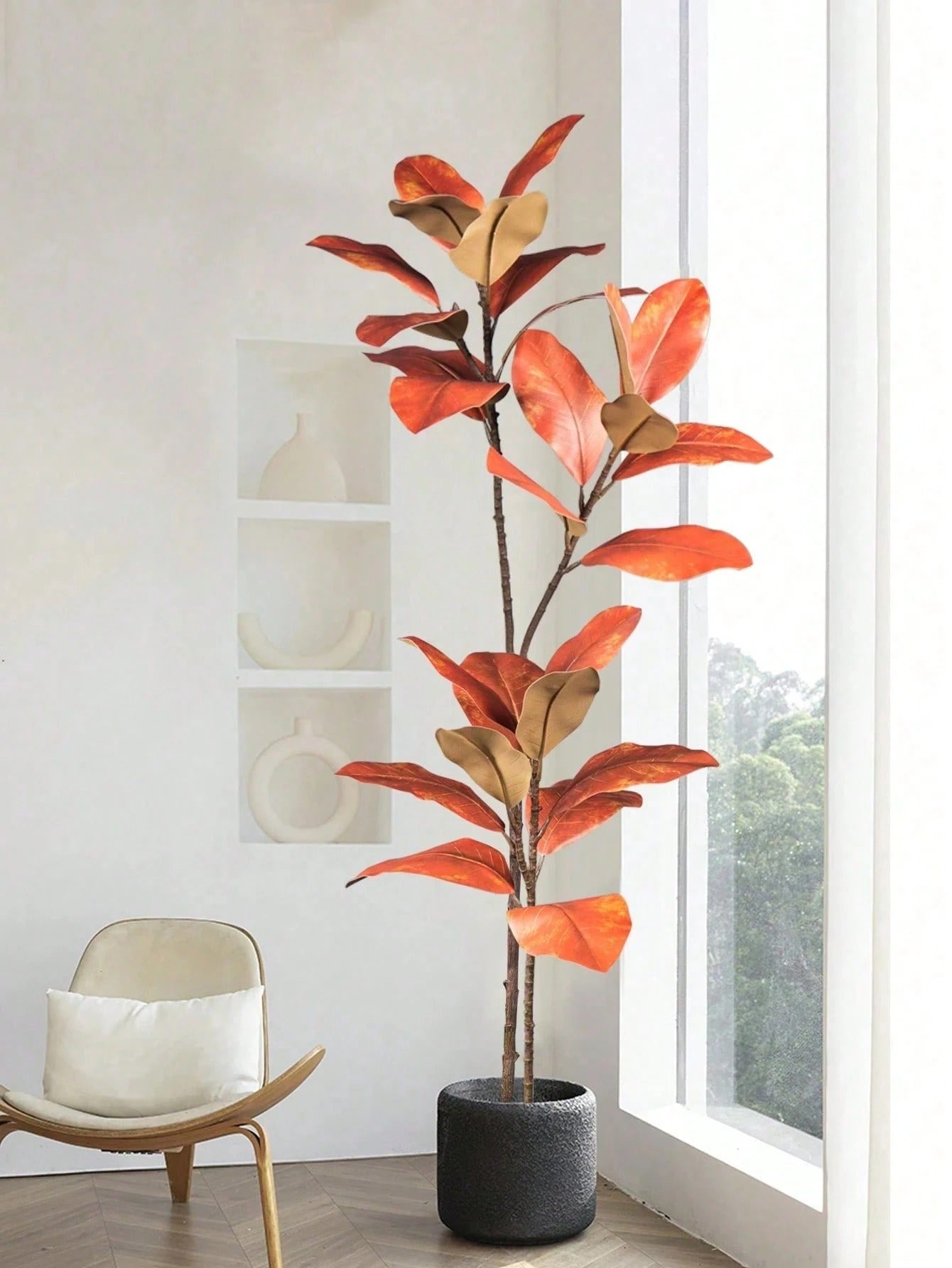 Albero di Magnolia artificiale da 1,1 m, ramo di Magnolia artificiale autunnale, piante artificiali di banyan tropicale, ramo di gomma a foglia di violino, piante verdi artificiali