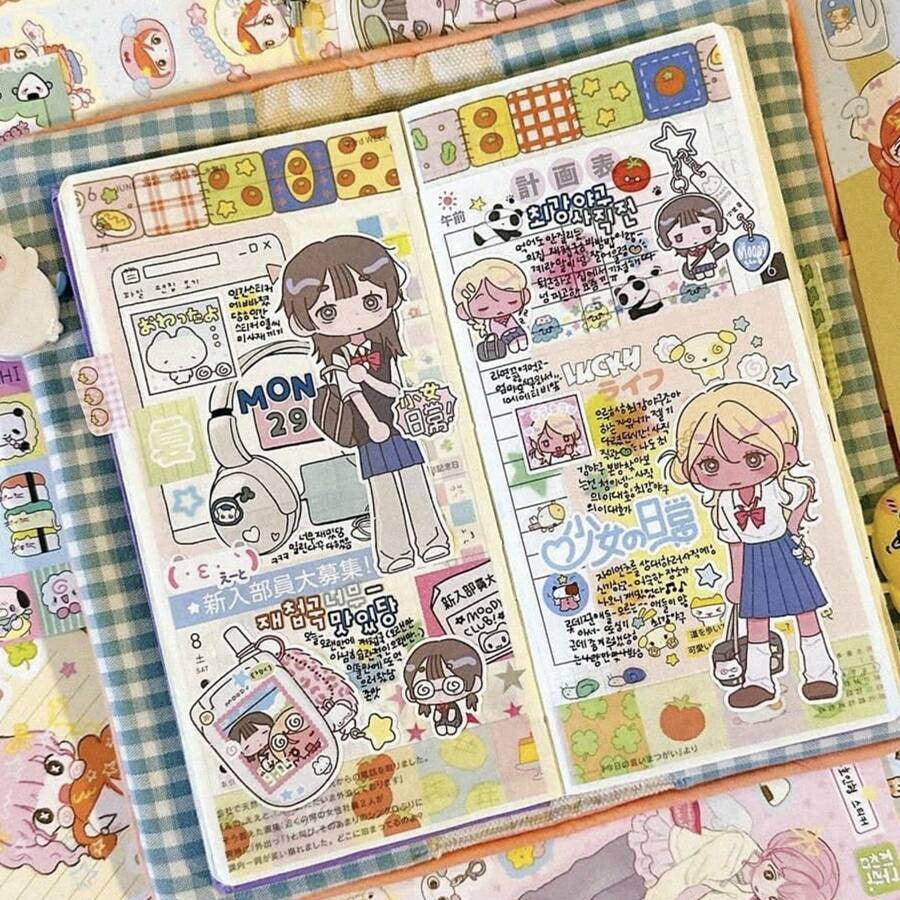 Foglio di adesivi di stile giapponese kawaii per diari di ragazze, adesivi decorativi con personaggi dei cartoni animati per scrapbooking/organizer, forniture scolastiche