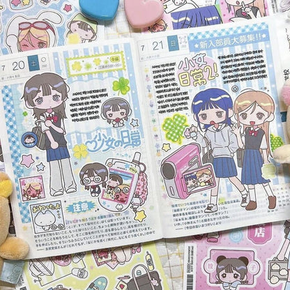 Foglio di adesivi di stile giapponese kawaii per diari di ragazze, adesivi decorativi con personaggi dei cartoni animati per scrapbooking/organizer, forniture scolastiche