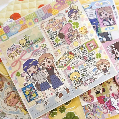 Foglio di adesivi di stile giapponese kawaii per diari di ragazze, adesivi decorativi con personaggi dei cartoni animati per scrapbooking/organizer, forniture scolastiche