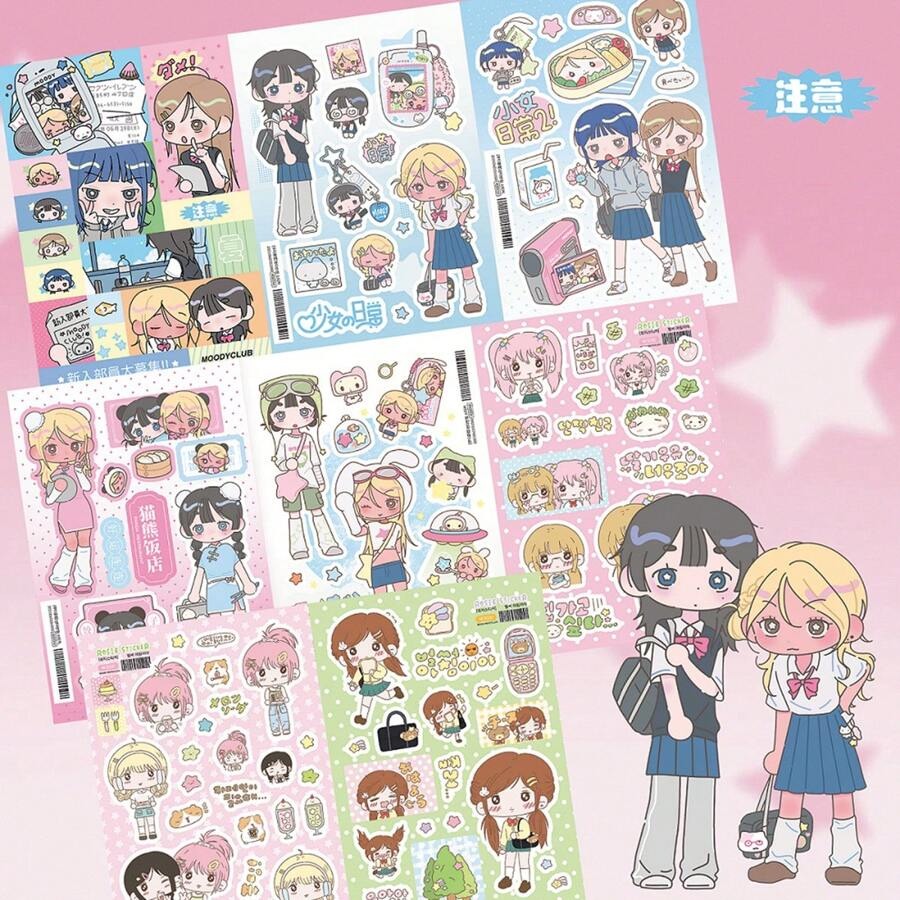 Foglio di adesivi di stile giapponese kawaii per diari di ragazze, adesivi decorativi con personaggi dei cartoni animati per scrapbooking/organizer, forniture scolastiche